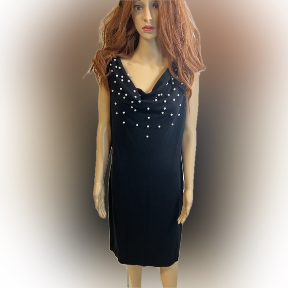 Calvin Klein Pearl Accent Cowl neck Sleeveless Sheath Midi Dress Back size 12 - Picture 6 of 9